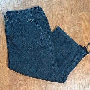 Gloria Vanderbilt Dark Wash Embellished Jeans Size 12 – Sparkle & Lace-Up Sass!